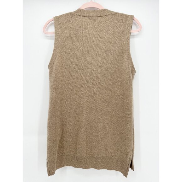CRYSTAL-BUTTON SLEEVELESS CASHMERE CARDIGAN IN BRAZILIAN SAND Sz S - Picture 5 of 7
